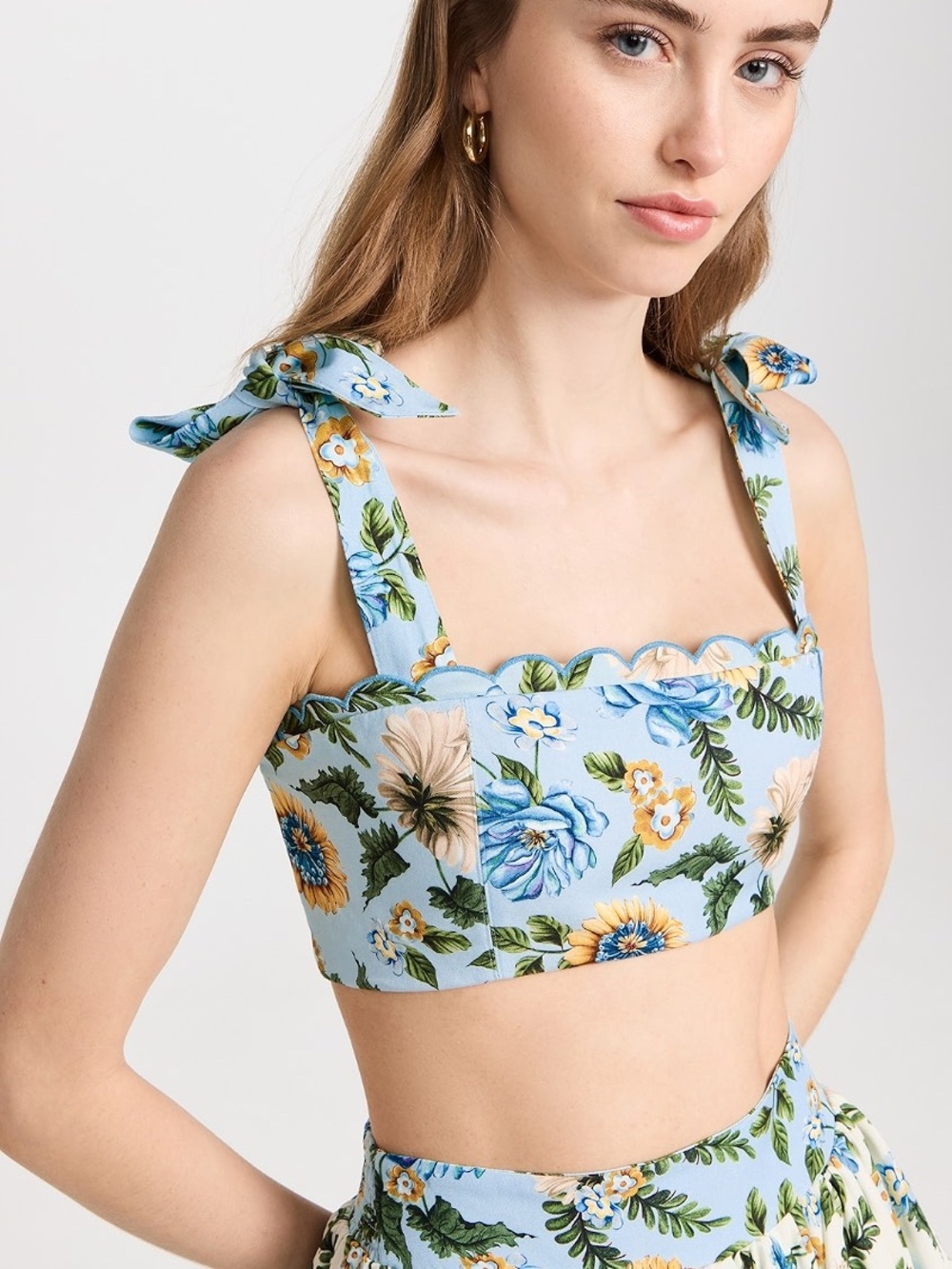 Agua Bendita Pastel Blue Floral Tie-Shoulder Crop Top